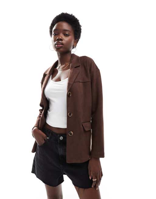 New Look suedette blazer in brown