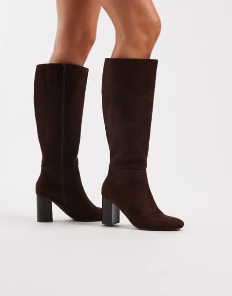 New Look suedette block heeled boots in mid brown - view 1