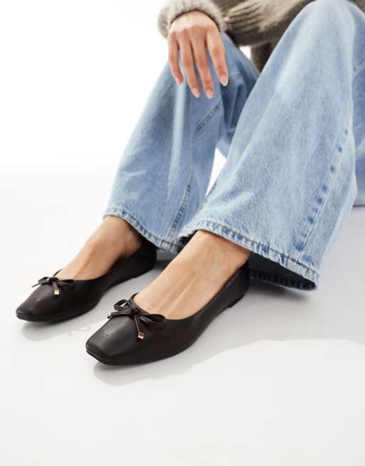 New Look suedette bow ballet flats in brown