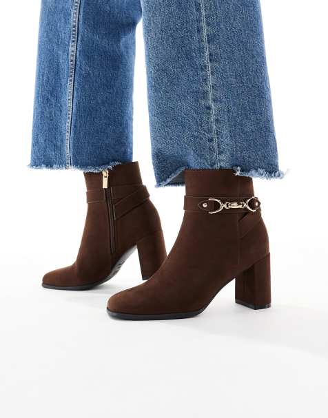 New Look suedette buckle heeled boots in brown - view 1