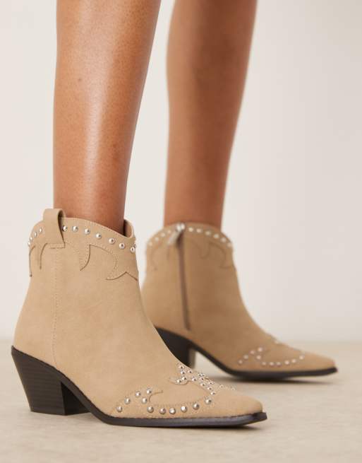New Look suedette buckle western boots in tan ASOS