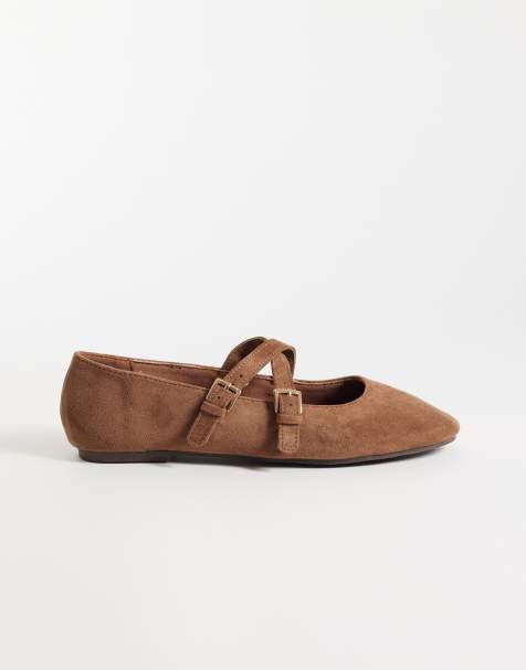 New Look suedette cross strap mary jane in tan - view 1