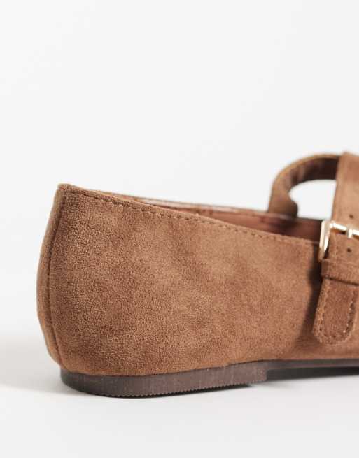 New Look suedette cross strap mary jane in tan, 2 of 5