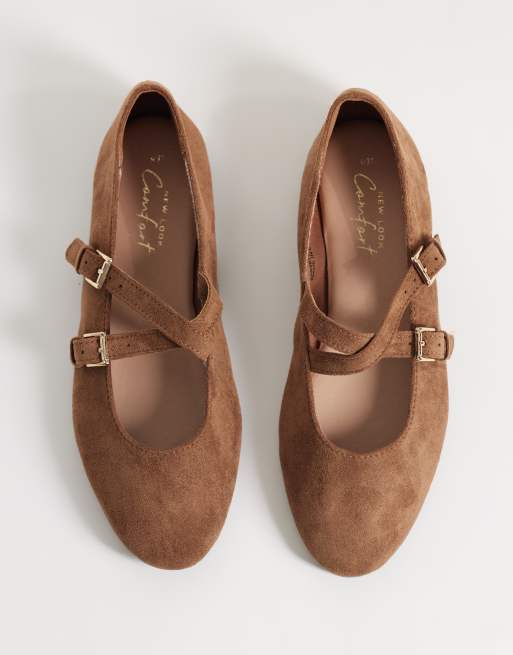 New Look suedette cross strap mary jane in tan, 3 of 5