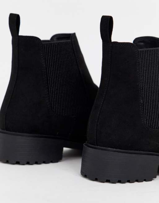 new look suedette flat chelsea boots in black