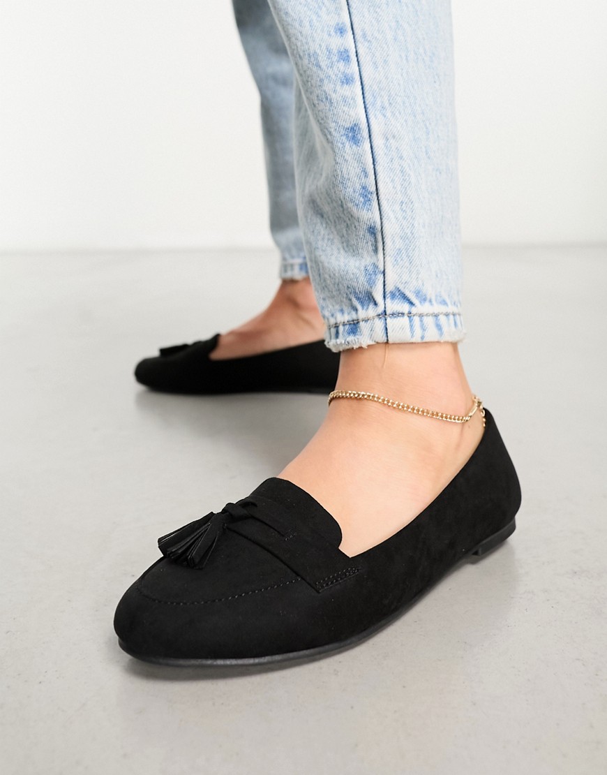New Look suedette fringe loafer in black