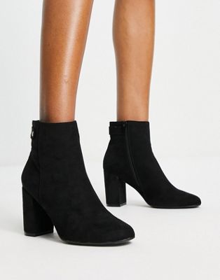 New Look suedette heeled boots in black | ASOS