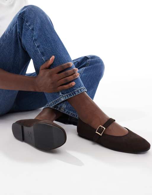 New Look suedette high vamp mary janes in brown