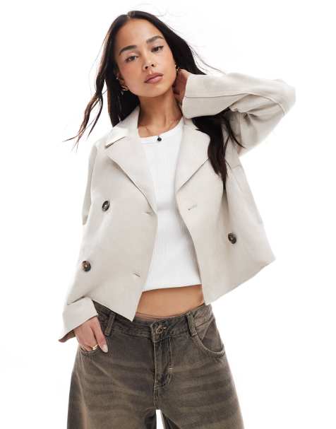 New Look suedette jacket in stone - view 1