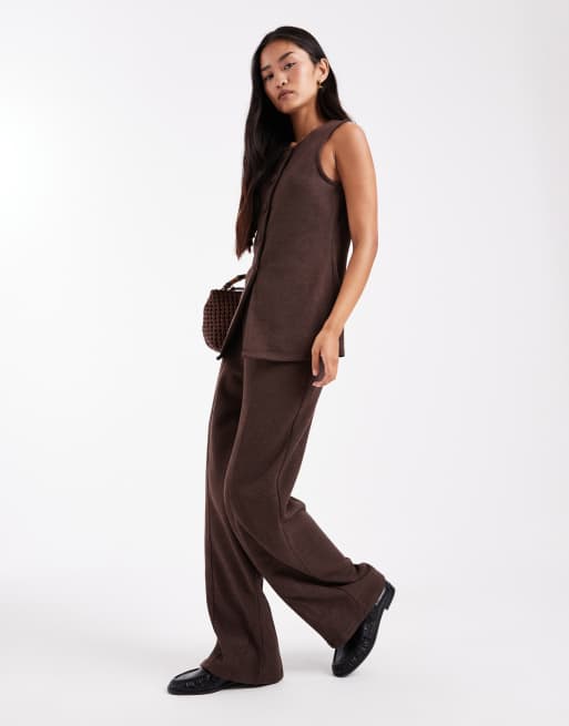 New Look suedette kick flare leggings in dark brown