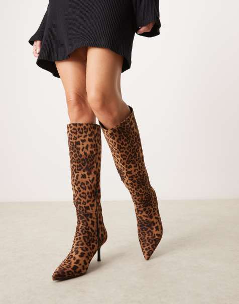 New Look suedette knee boot in leopard print - view 1