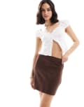 [New Look] New Look suedette mini skirt in brown 10 Dark Brown