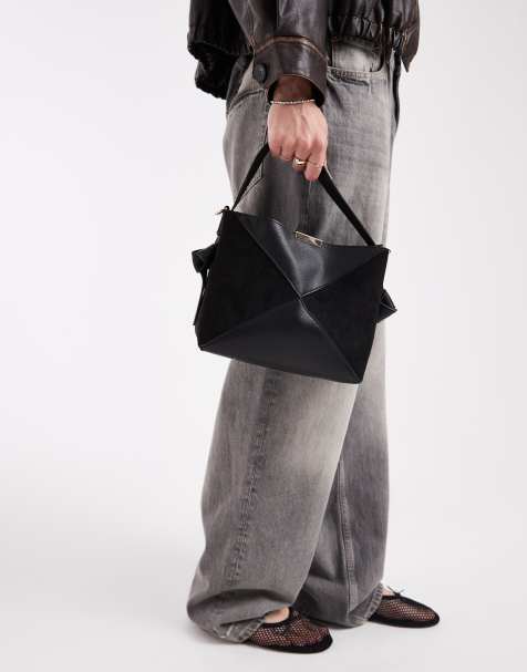 New Look suedette panel bucket bag in black - view 1