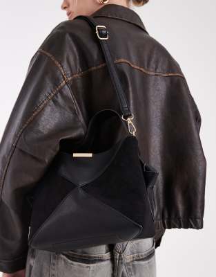 New Look Suedette Panel Bucket Bag In Black