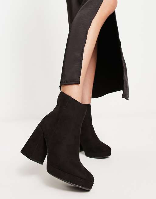 New Look suedette platform heeled boots with square toe in black ASOS