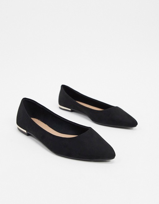 New Look suedette pointed flat shoes in black