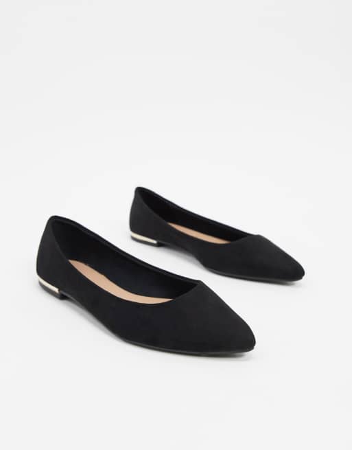 New Look suedette pointed flat shoes in black | ASOS