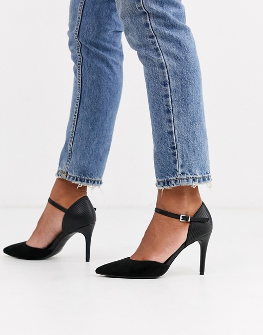 New Look suedette rib detail heeled shoes in black