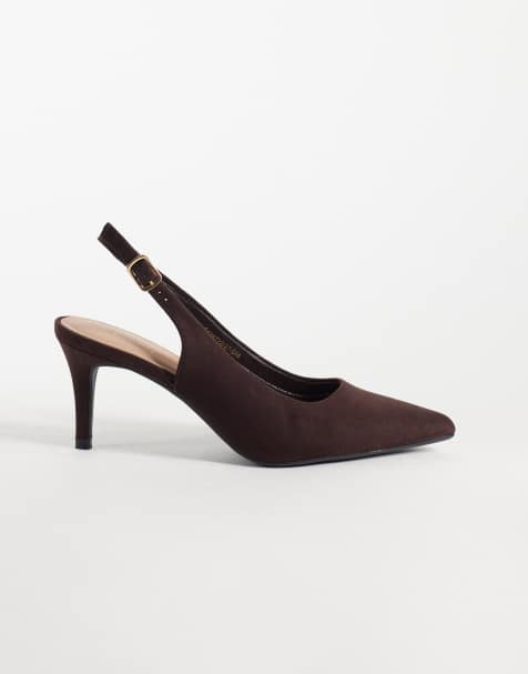 New Look suedette slingback heel in chocolate brown - view 1