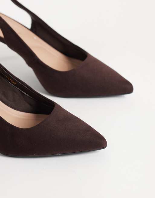 New Look suedette slingback heel in chocolate brown, 3 of 4