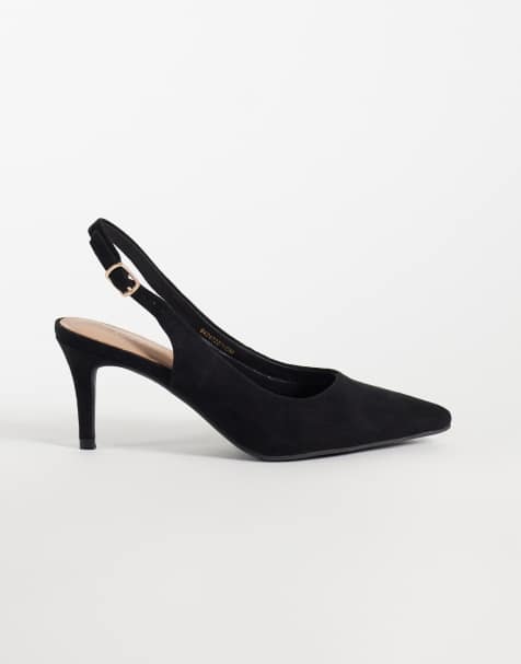 New Look suedette slingback heel shoes in black - view 1