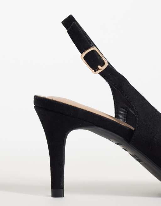 New Look suedette slingback heel shoes in black, 4 of 4