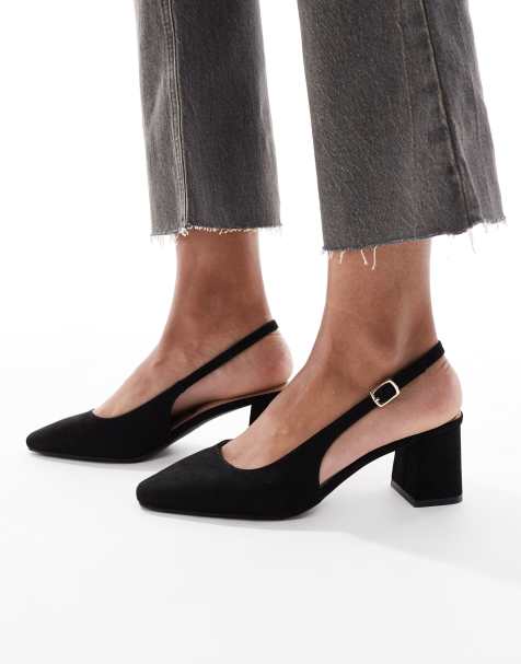 New Look suedette slingback heeled shoe in black - view 1