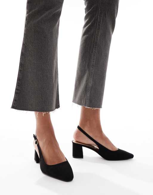 New Look - Suèdette slingback schoenen met hak in zwart, 4 van 4