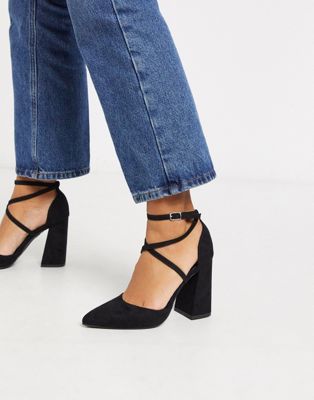New Look suedette strappy heeled shoes in black | ASOS