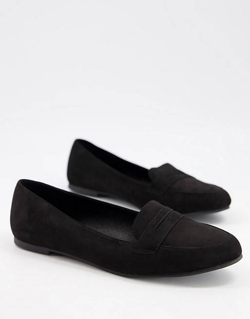 New Look – Suedette – Svarta loafers