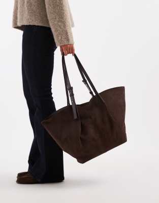 New Look New Look suedette tote bag in dark brown