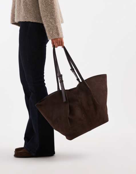 New Look suedette tote bag in dark brown - view 1