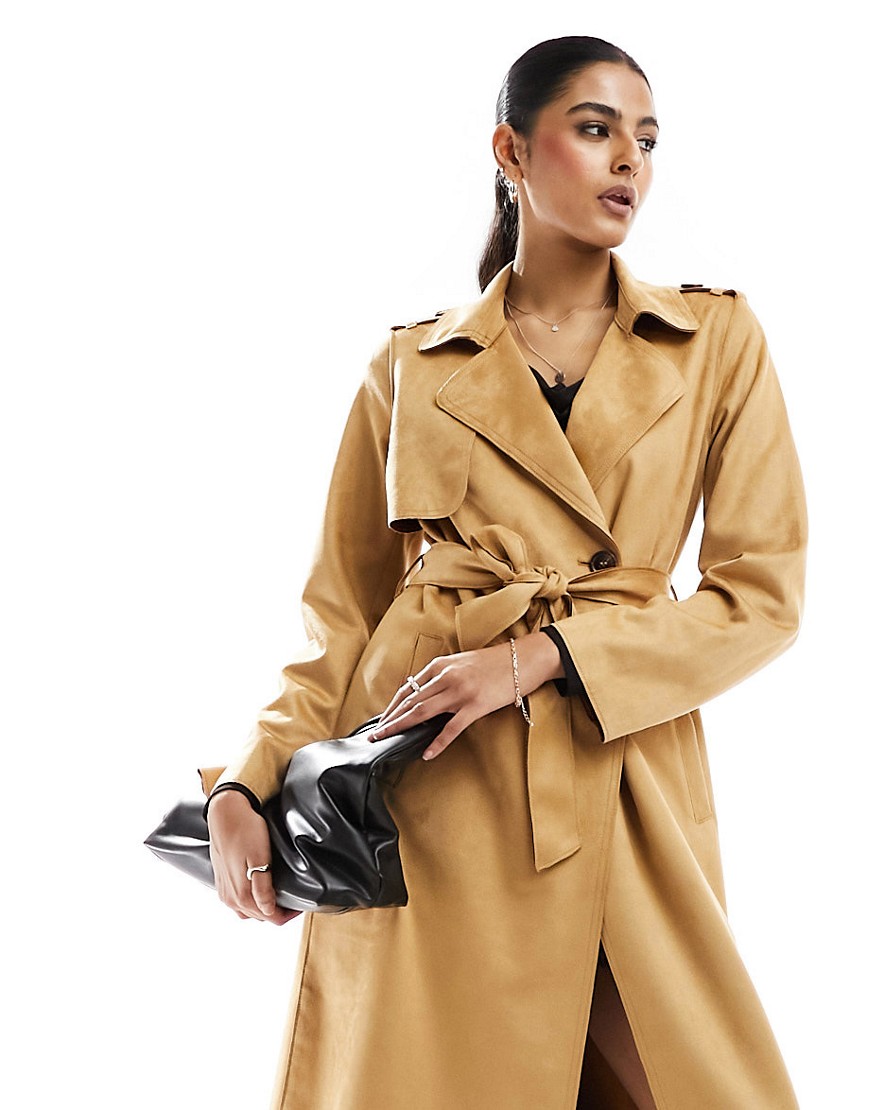 New Look suedette trench coat in light brown
