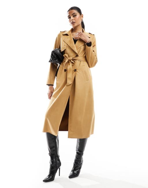 New Look suedette trench coat in light brown ASOS