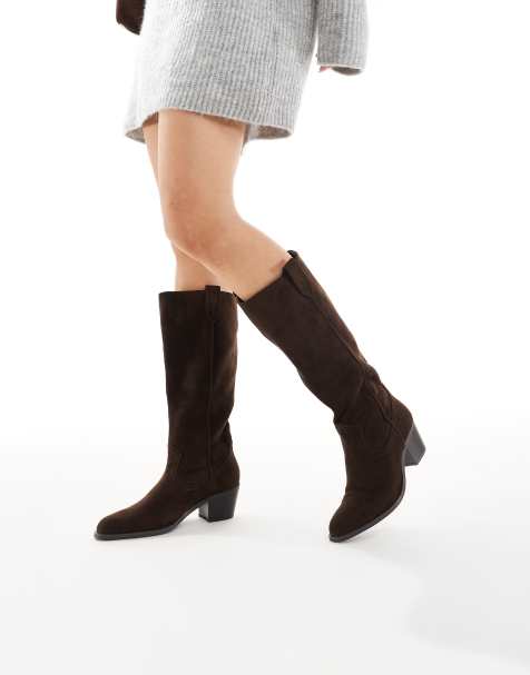 New Look suedette western knee boot in brown - view 1