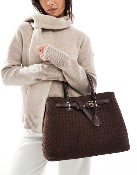 New Look suedette woven bag in brown - view 1