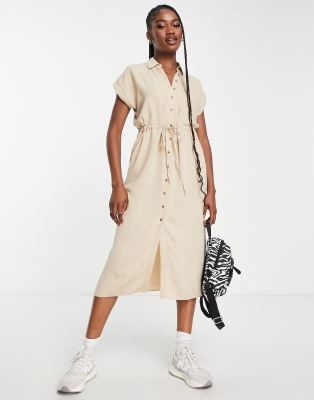 New Look – Sukienka koszulowa midi w stylu utility w kamiennobeżowym kolorze