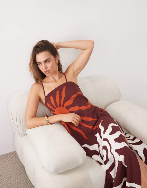 New Look sun print bandeau maxi dress in brown pattern - view 1