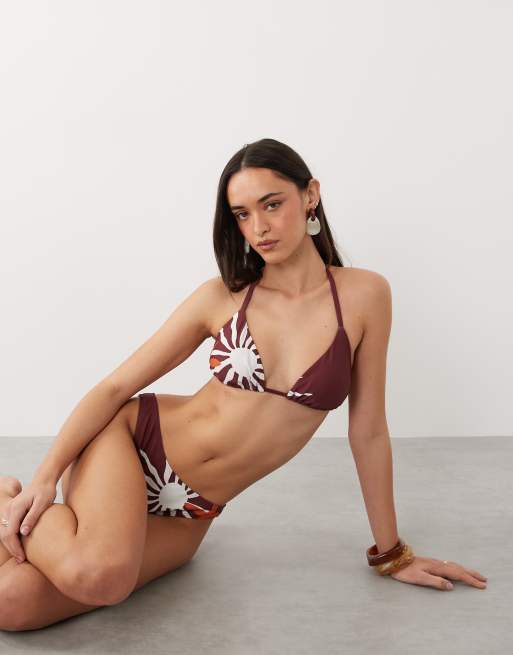 New Look sun print triangle bikini top in brown pattern, 4 of 4