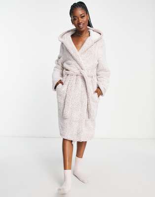 New Look super chunky borg dressing gown robe in oatmeal