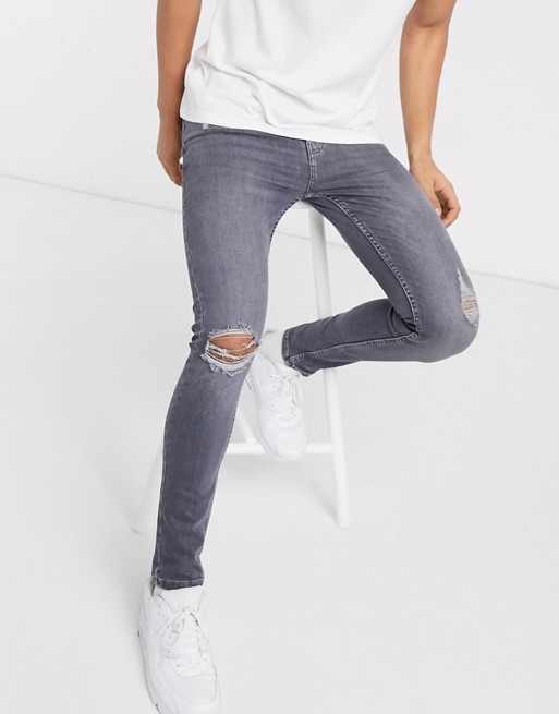 New Look super skinny jeans in mid grey wash with abrasions