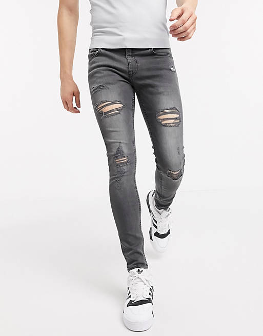 Sadly deep Ass New Look super skinny ripped jeans in gray | ASOS