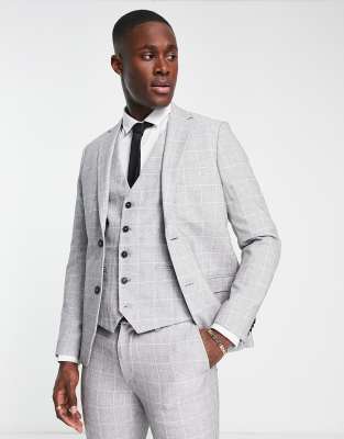 New Look Super Skinny Suit Jacket In Gray Check