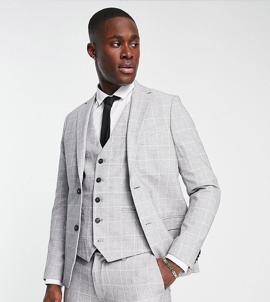 New Look Super Skinny Suit Jacket In Gray Check