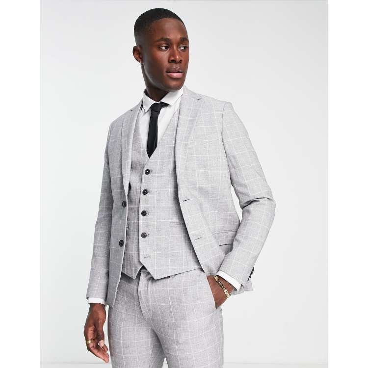 New Look super skinny suit jacket in gray check