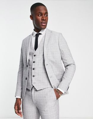 New Look super skinny suit jacket in grey check