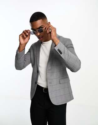 New Look New Look super skinny suit jacket in grey check