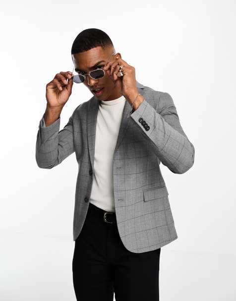 New Look super skinny suit jacket in grey check - view 1