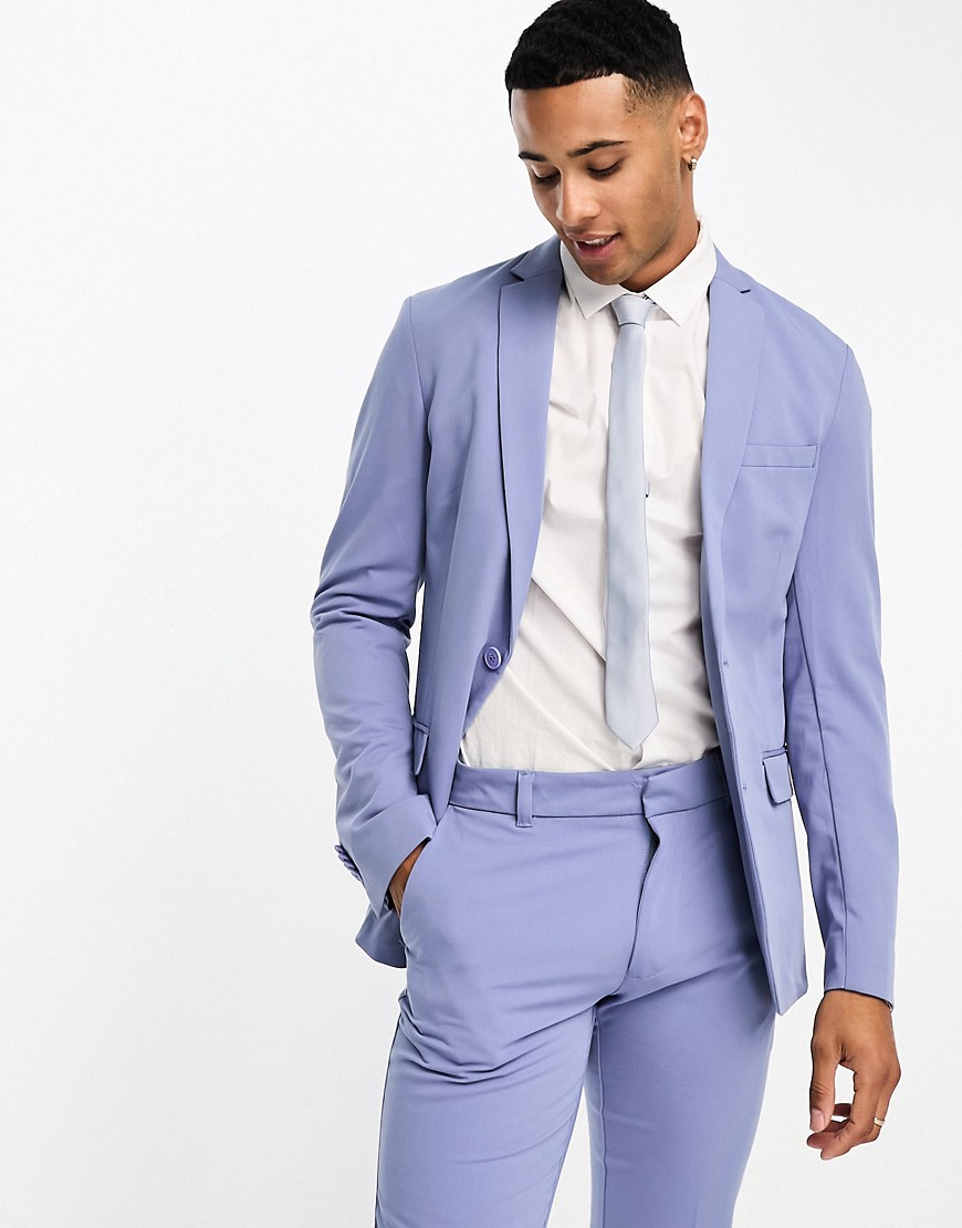 New Look Super Skinny Suit Jacket In Light Blue- Suit 1