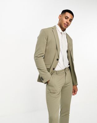 New Look super skinny suit jacket in sage - suit 2 - ASOS Price Checker